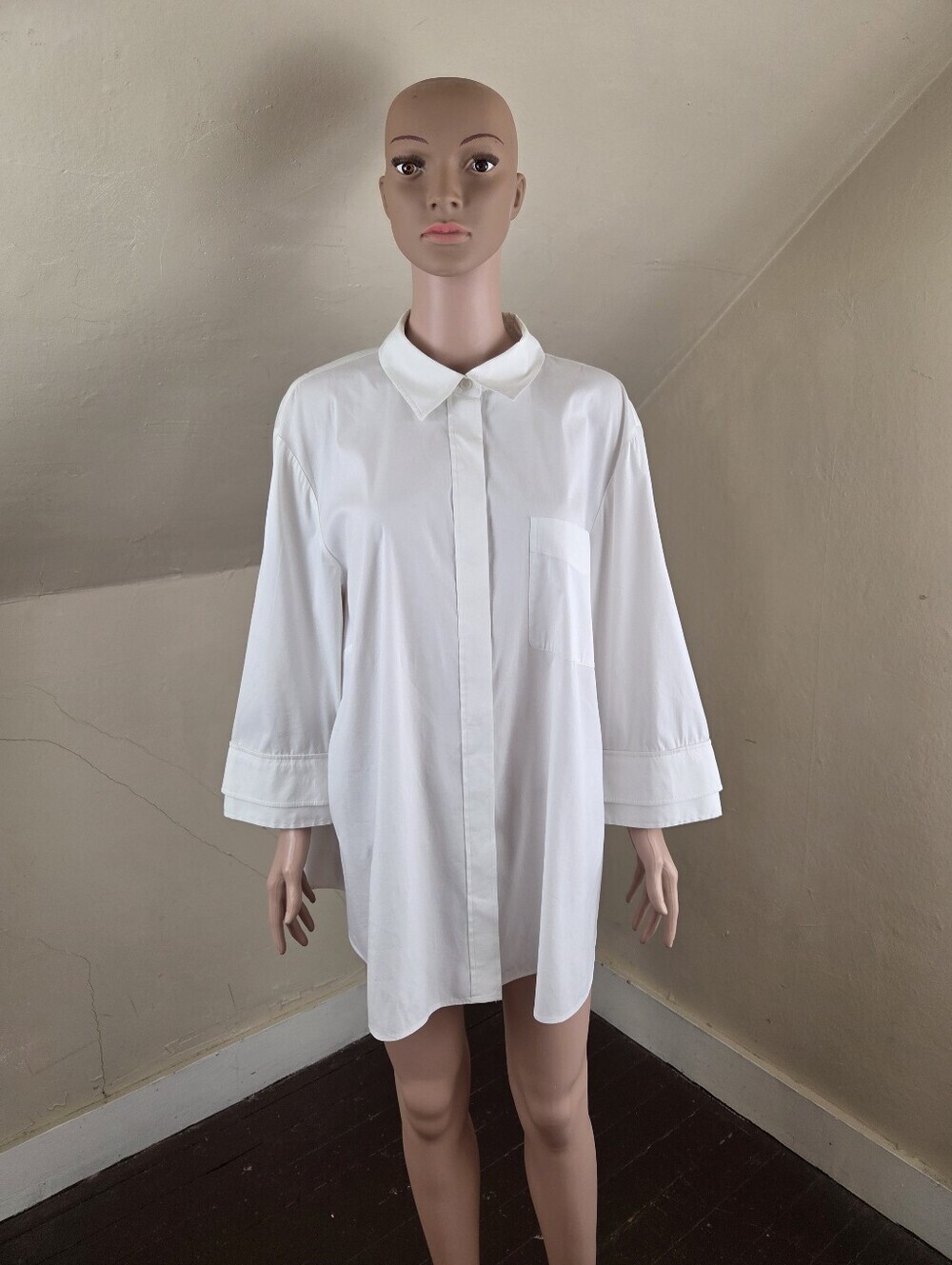Lafayette 148 New York White Button Front Tunic Shirt Blouse 18W‎ Plus Cotton